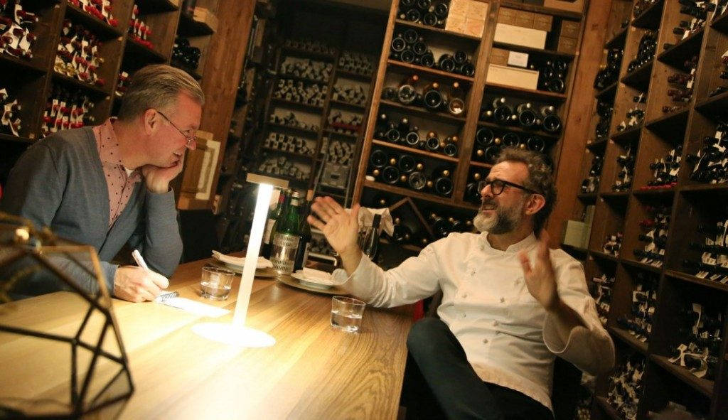 This is me and a very talkative Massimo Bottura, discussing music in the wine cellar of Osteria Francescana in Modena. Photo: Helle Øder Valebrokk