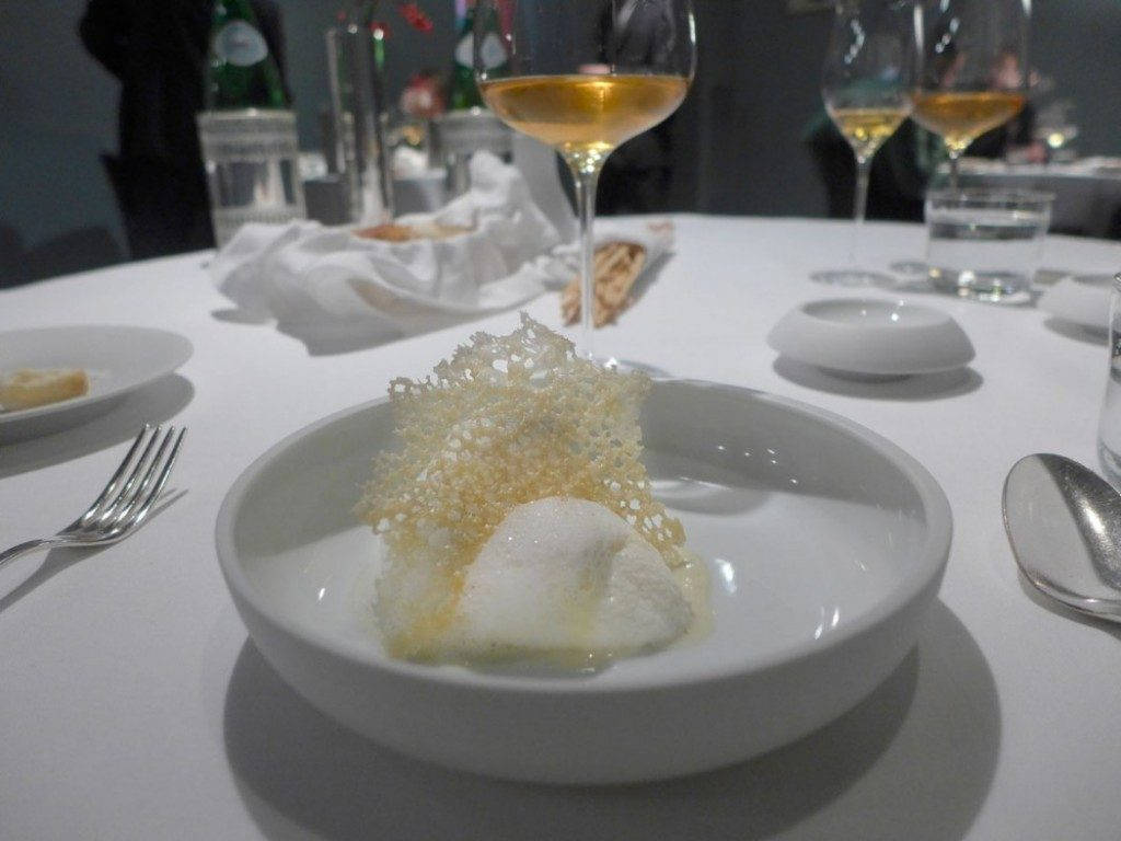 Here's one of Massimo's signature dishes, «Five Ages of Parmeggiano Reggiano in different temperatures and textures». Photo: Helle Øder Valebrokk