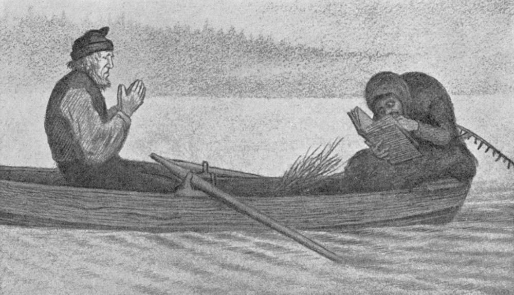 Bildet Over sjø og elv fra Theodor Kittelsens bok Svartedauden (1900).